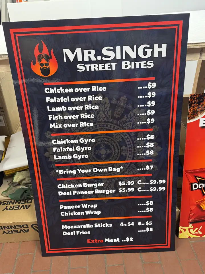 Halal food cart menu