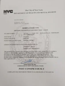 TFSE - Temporary food establishement permit NYC