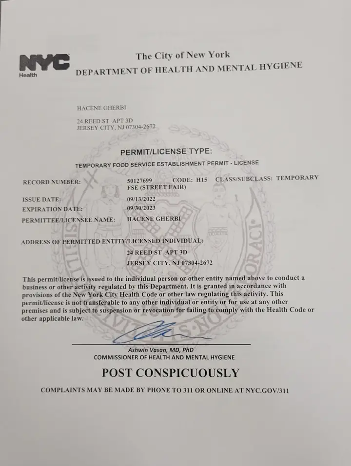 TFSE - Temporary food establishement permit NYC